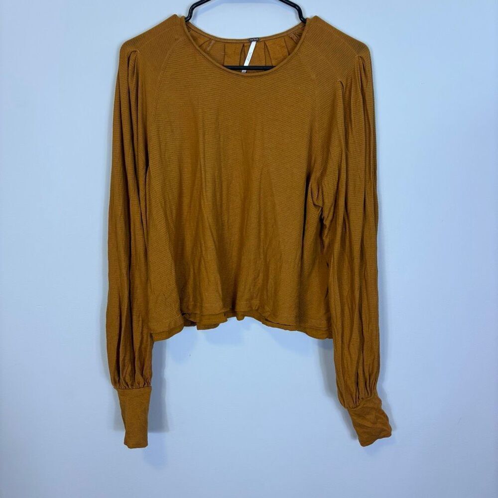 Free People Golden Yellow Long‎ Sleeve Blouse Top Size Medium